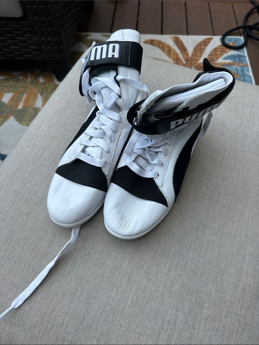 Puma White and Black High-Top Trainers with Ankle Strap for Boxing or Wrestling